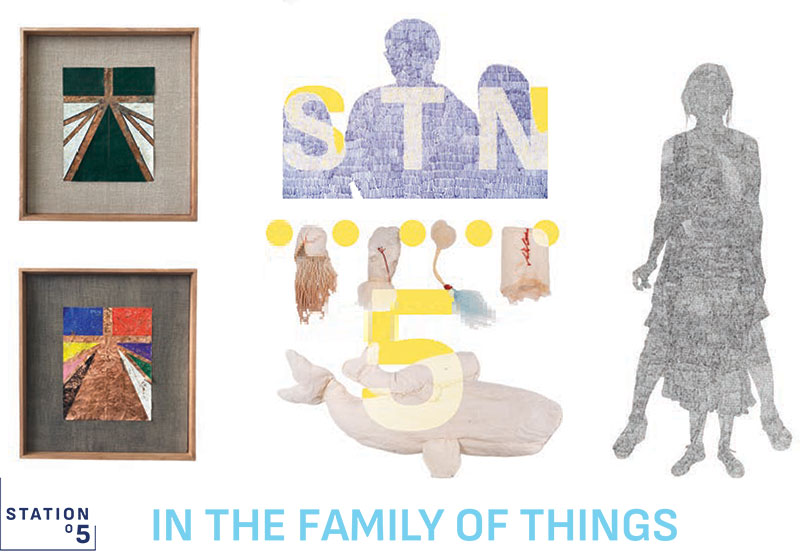 Postcard with 4 abstract art works that says Staton 5 In the family of things